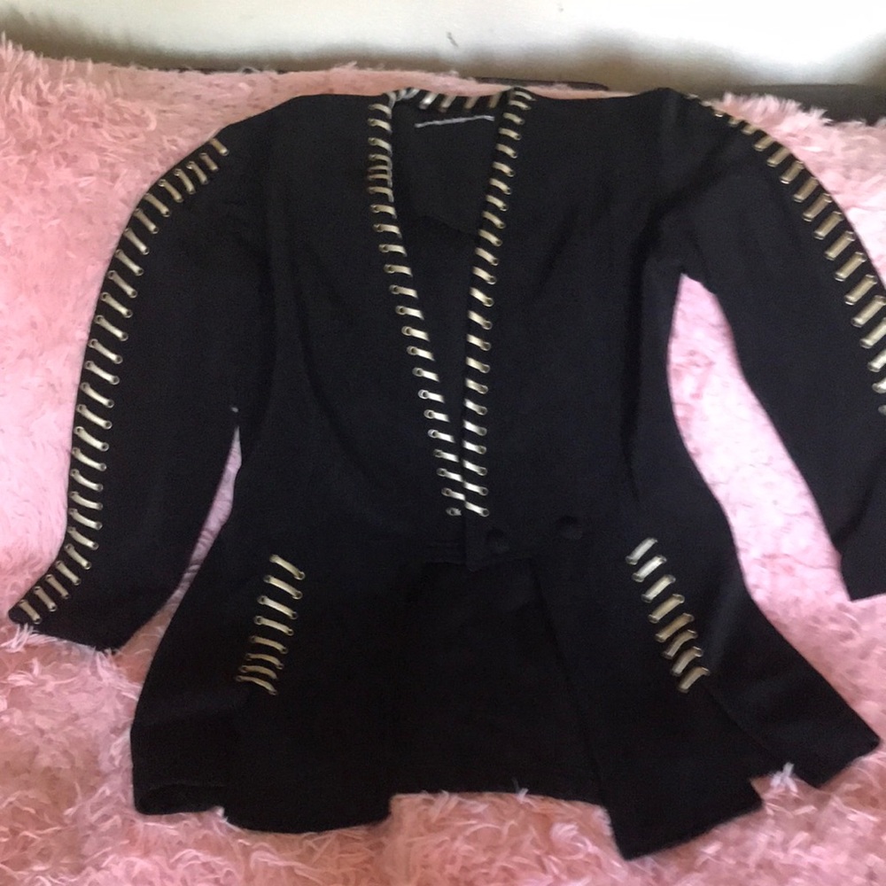 Black Open Front Cardigan with Silver Eyelet Detailing